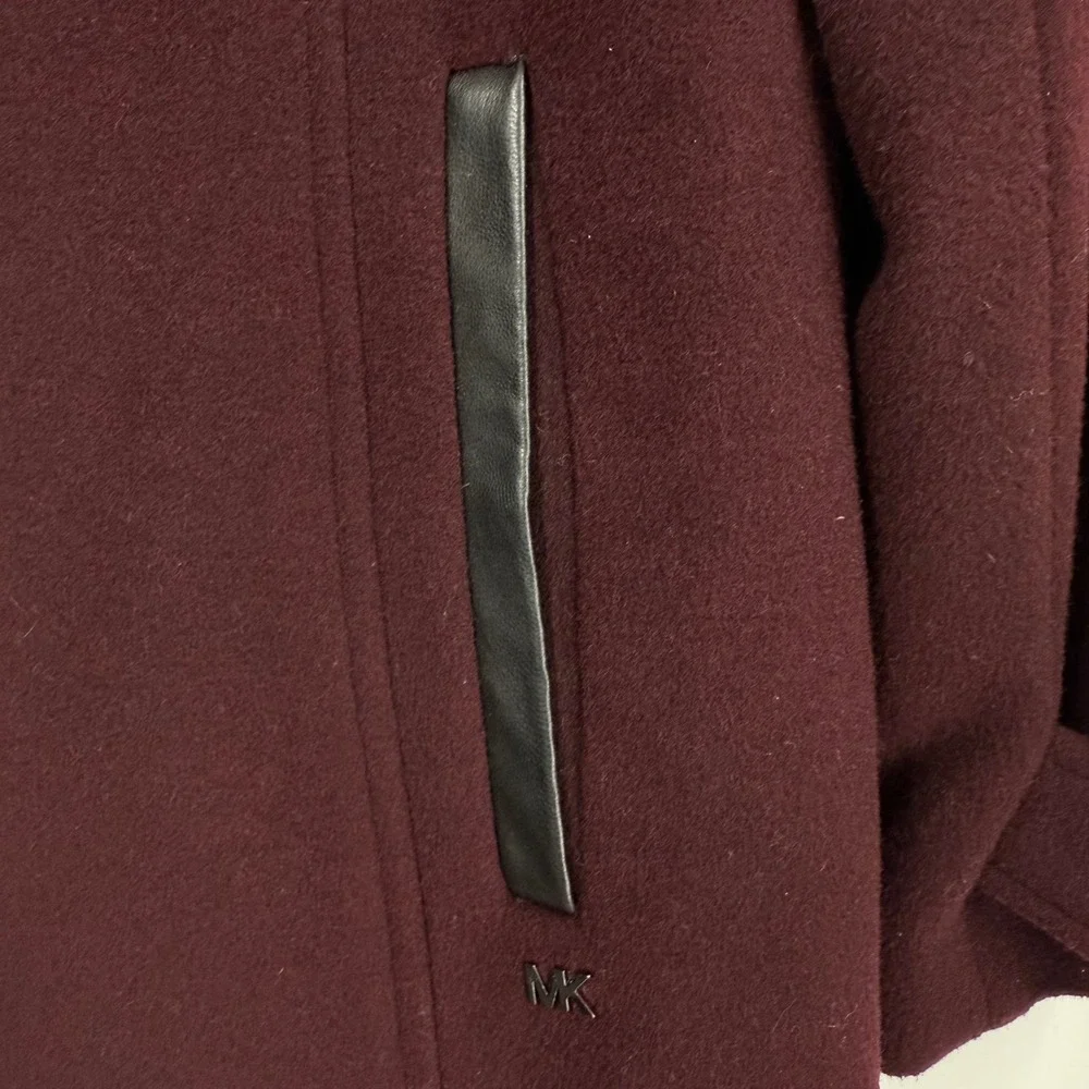 Michael Kors Womens Burgundy Wool Blend Funnel Neck Military Coat Medium RN79675